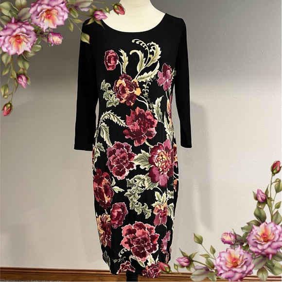 Chico's Dresses & Skirts - Chico’s Travelers Classic Heritage Floral Long Sleeve Scoop Neck Sweater Dress